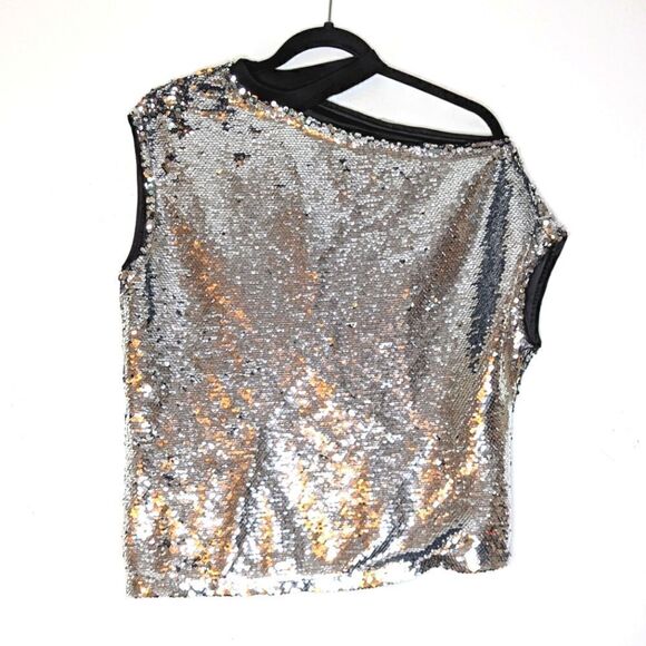 NWT RtA Axel Sparkle Cutout Sequinned One Shoulder‎ T Shirt Bottle Rocket Small - Picture 2 of 9